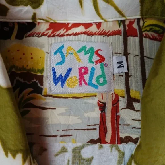 Jams World Shirt Mens Medium Green Hawaiian Graphic Papeete M630RE Pete Hibiscus